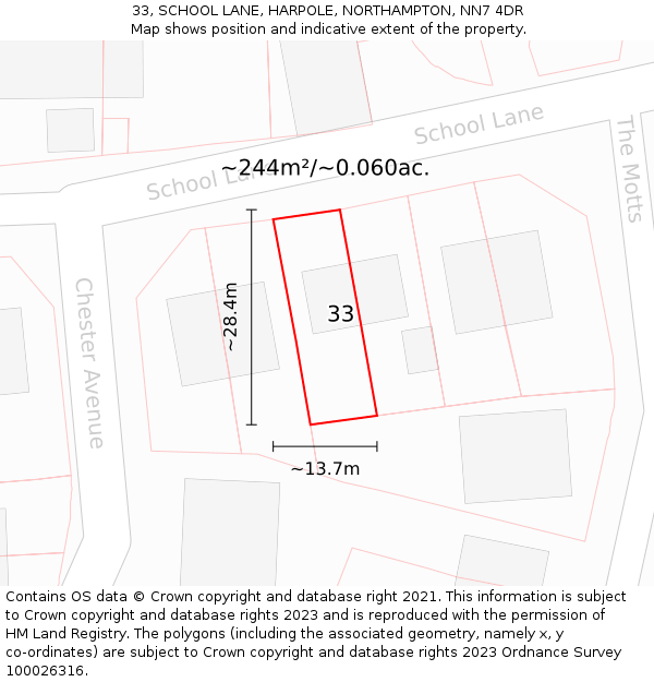 33, SCHOOL LANE, HARPOLE, NORTHAMPTON, NN7 4DR: Plot and title map