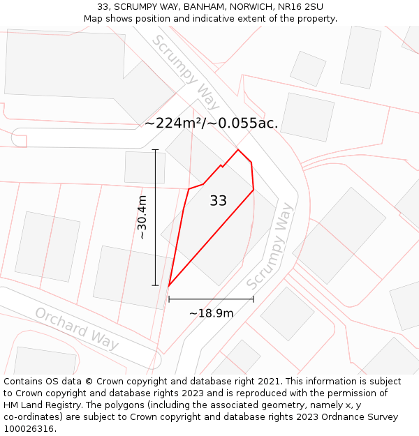 33, SCRUMPY WAY, BANHAM, NORWICH, NR16 2SU: Plot and title map