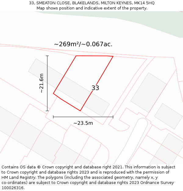 33, SMEATON CLOSE, BLAKELANDS, MILTON KEYNES, MK14 5HQ: Plot and title map