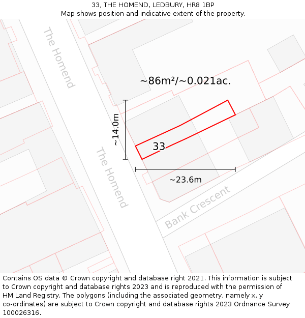 33, THE HOMEND, LEDBURY, HR8 1BP: Plot and title map
