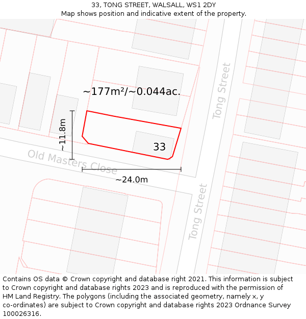 33, TONG STREET, WALSALL, WS1 2DY: Plot and title map