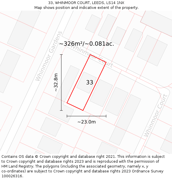 33, WHINMOOR COURT, LEEDS, LS14 1NX: Plot and title map