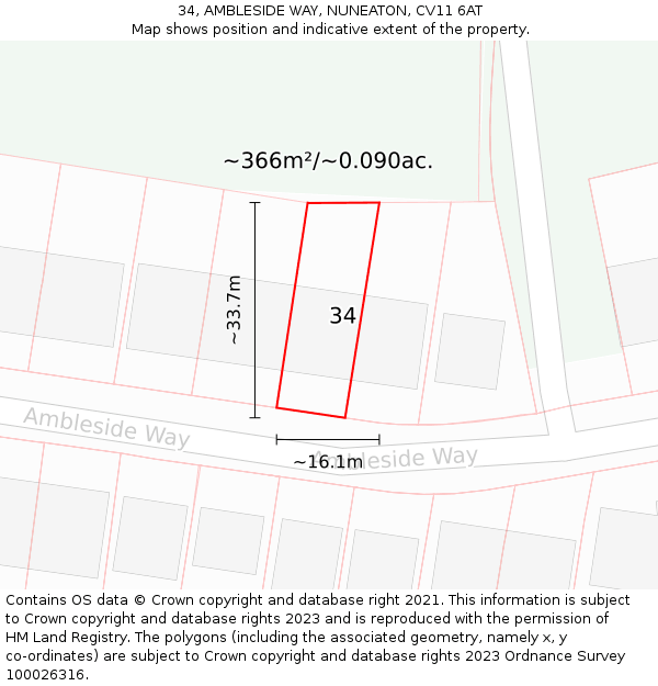 34, AMBLESIDE WAY, NUNEATON, CV11 6AT: Plot and title map