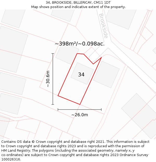 34, BROOKSIDE, BILLERICAY, CM11 1DT: Plot and title map
