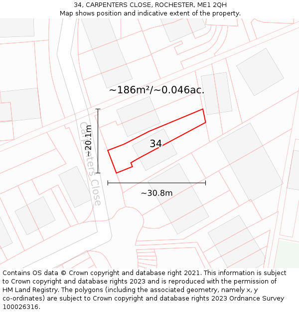 34, CARPENTERS CLOSE, ROCHESTER, ME1 2QH: Plot and title map