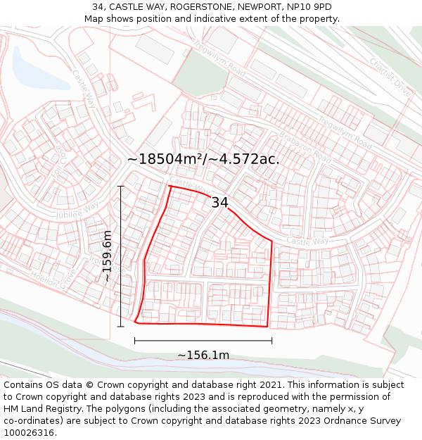 34, CASTLE WAY, ROGERSTONE, NEWPORT, NP10 9PD: Plot and title map