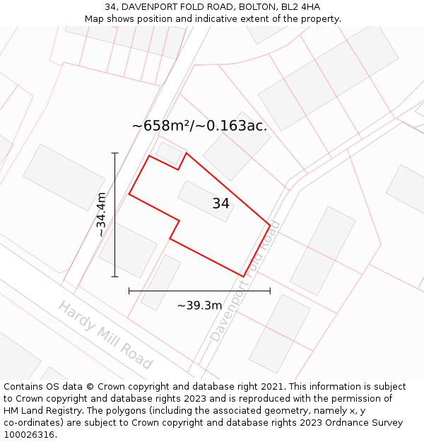 34, DAVENPORT FOLD ROAD, BOLTON, BL2 4HA: Plot and title map