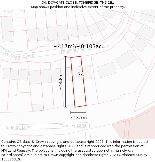 34, DOWGATE CLOSE, TONBRIDGE, TN9 2EL: Plot and title map