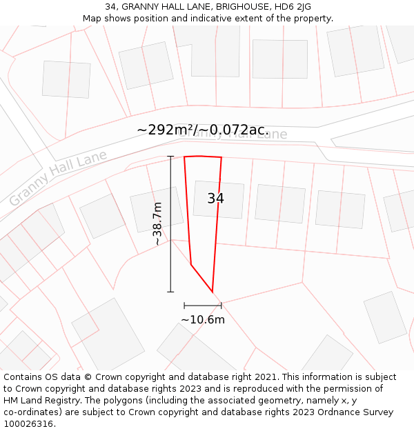 34, GRANNY HALL LANE, BRIGHOUSE, HD6 2JG: Plot and title map