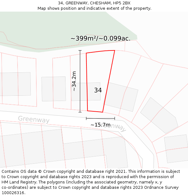 34, GREENWAY, CHESHAM, HP5 2BX: Plot and title map