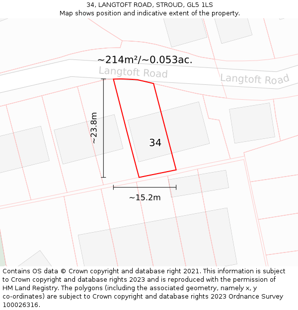 34, LANGTOFT ROAD, STROUD, GL5 1LS: Plot and title map