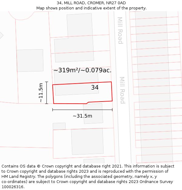 34, MILL ROAD, CROMER, NR27 0AD: Plot and title map