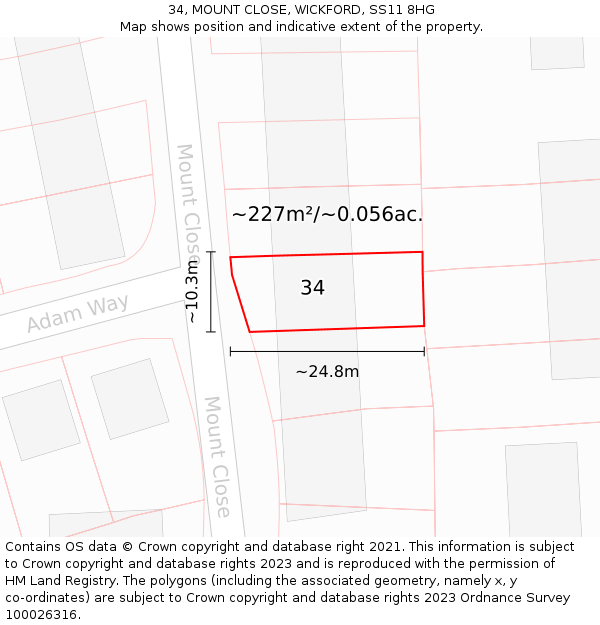 34, MOUNT CLOSE, WICKFORD, SS11 8HG: Plot and title map