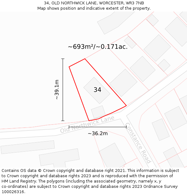 34, OLD NORTHWICK LANE, WORCESTER, WR3 7NB: Plot and title map