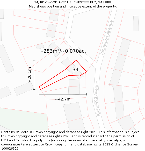 34, RINGWOOD AVENUE, CHESTERFIELD, S41 8RB: Plot and title map