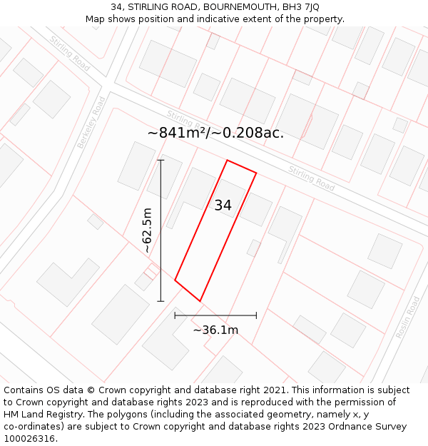 34, STIRLING ROAD, BOURNEMOUTH, BH3 7JQ: Plot and title map