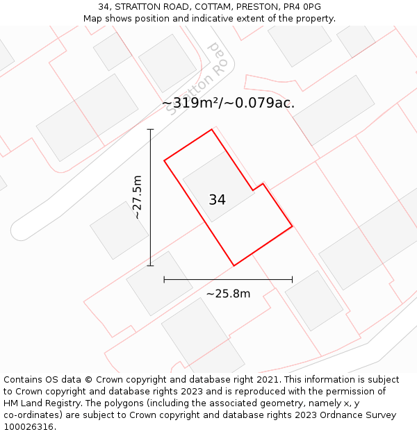 34, STRATTON ROAD, COTTAM, PRESTON, PR4 0PG: Plot and title map