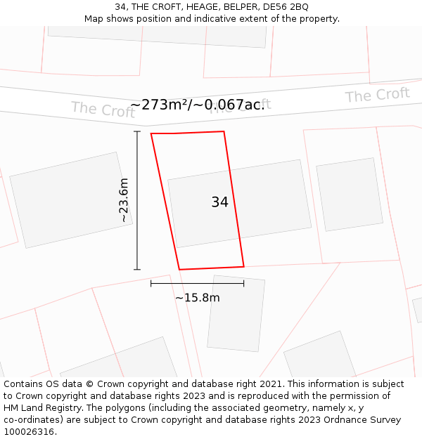 34, THE CROFT, HEAGE, BELPER, DE56 2BQ: Plot and title map
