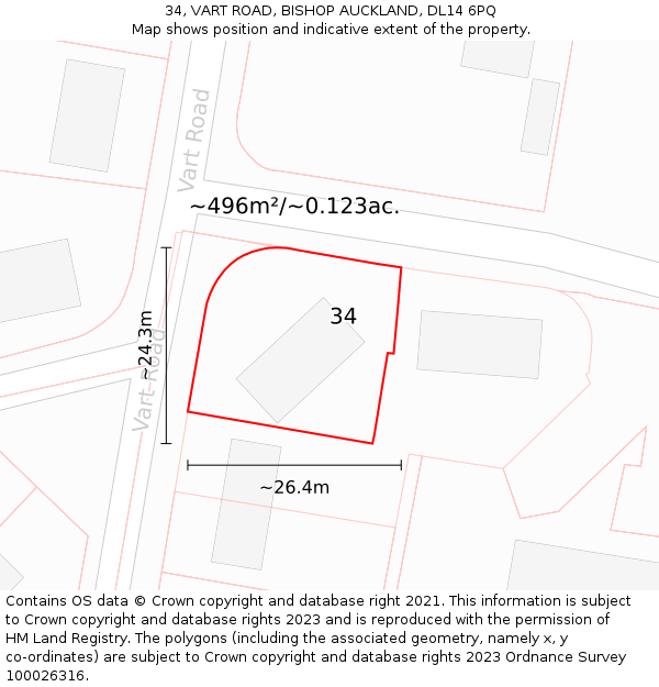 34, VART ROAD, BISHOP AUCKLAND, DL14 6PQ: Plot and title map