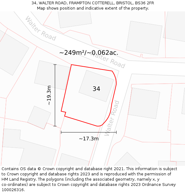 34, WALTER ROAD, FRAMPTON COTTERELL, BRISTOL, BS36 2FR: Plot and title map