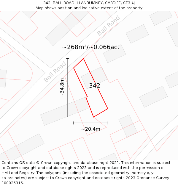 342, BALL ROAD, LLANRUMNEY, CARDIFF, CF3 4JJ: Plot and title map