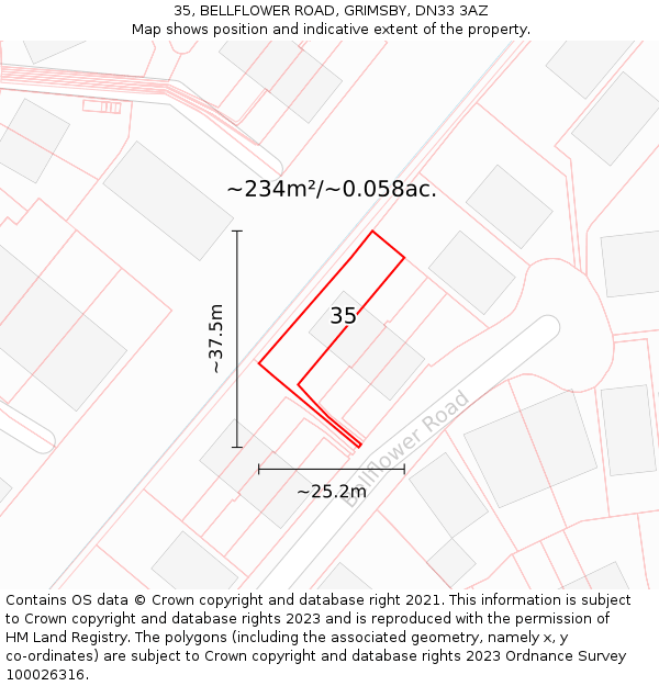 35, BELLFLOWER ROAD, GRIMSBY, DN33 3AZ: Plot and title map
