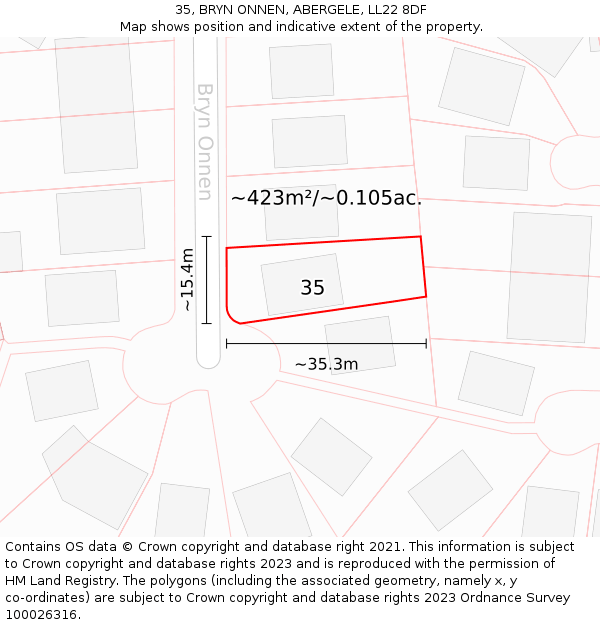 35, BRYN ONNEN, ABERGELE, LL22 8DF: Plot and title map
