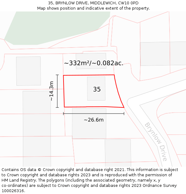 35, BRYNLOW DRIVE, MIDDLEWICH, CW10 0PD: Plot and title map