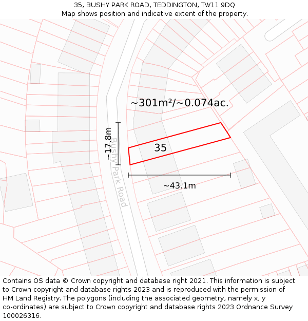 35, BUSHY PARK ROAD, TEDDINGTON, TW11 9DQ: Plot and title map