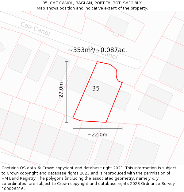 35, CAE CANOL, BAGLAN, PORT TALBOT, SA12 8LX: Plot and title map