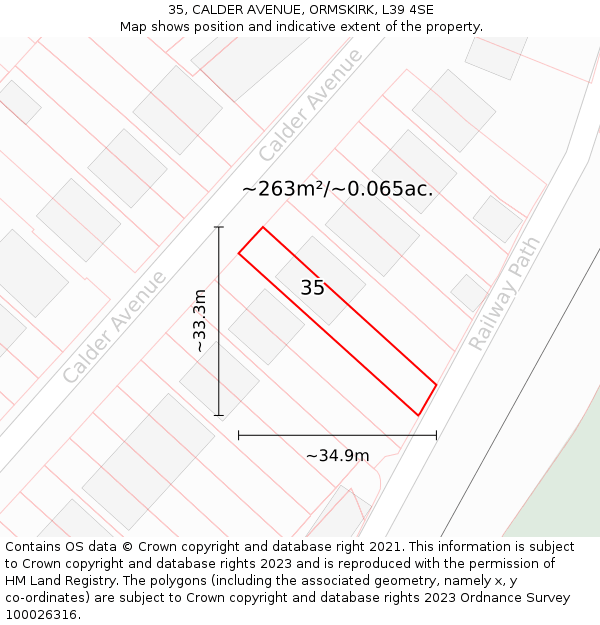 35, CALDER AVENUE, ORMSKIRK, L39 4SE: Plot and title map