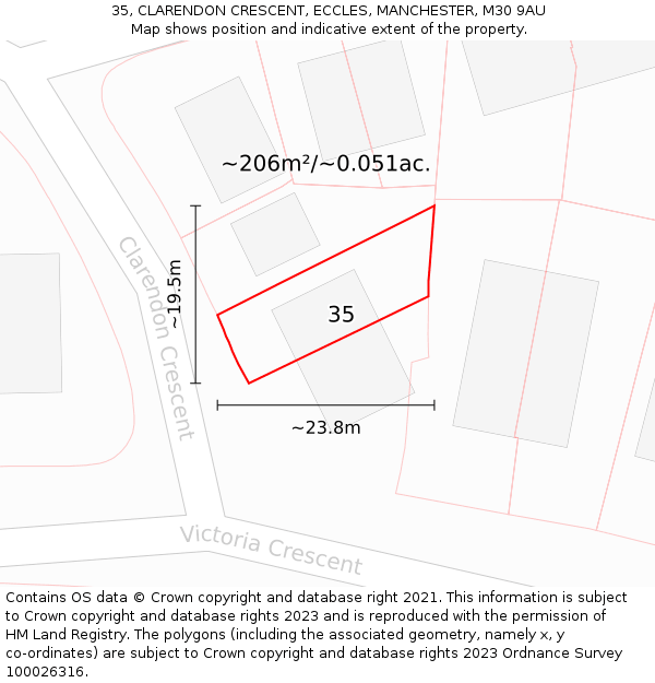 35, CLARENDON CRESCENT, ECCLES, MANCHESTER, M30 9AU: Plot and title map