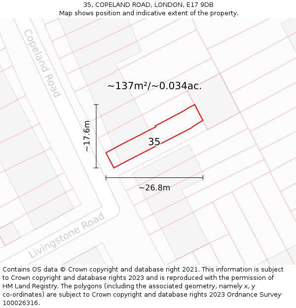 35, COPELAND ROAD, LONDON, E17 9DB: Plot and title map