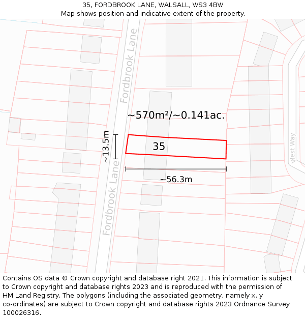 35, FORDBROOK LANE, WALSALL, WS3 4BW: Plot and title map