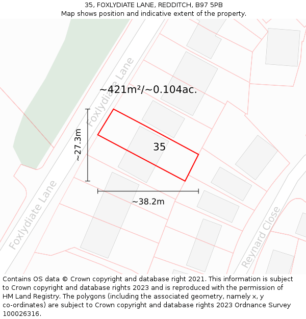 35, FOXLYDIATE LANE, REDDITCH, B97 5PB: Plot and title map