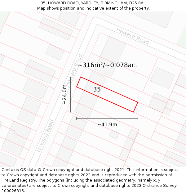 35, HOWARD ROAD, YARDLEY, BIRMINGHAM, B25 8AL: Plot and title map