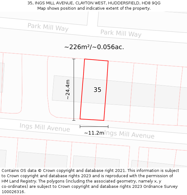 35, INGS MILL AVENUE, CLAYTON WEST, HUDDERSFIELD, HD8 9QG: Plot and title map