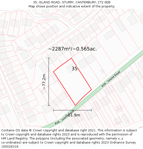 35, ISLAND ROAD, STURRY, CANTERBURY, CT2 0EB: Plot and title map