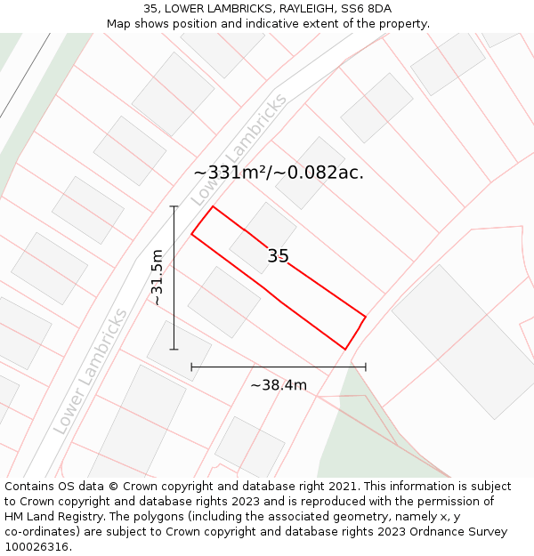 35, LOWER LAMBRICKS, RAYLEIGH, SS6 8DA: Plot and title map