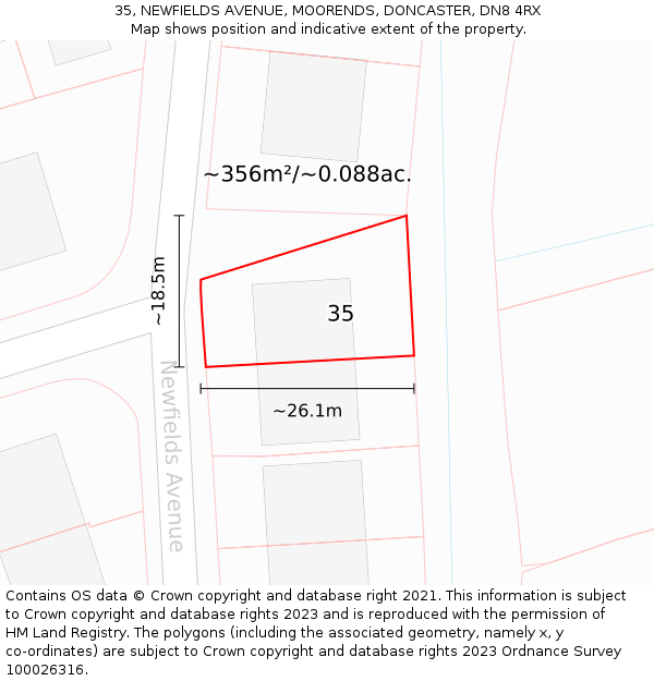 35, NEWFIELDS AVENUE, MOORENDS, DONCASTER, DN8 4RX: Plot and title map