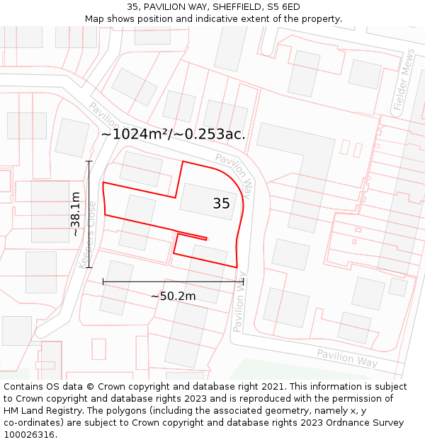35, PAVILION WAY, SHEFFIELD, S5 6ED: Plot and title map