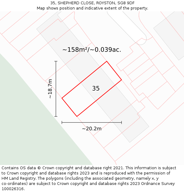 35, SHEPHERD CLOSE, ROYSTON, SG8 9DF: Plot and title map