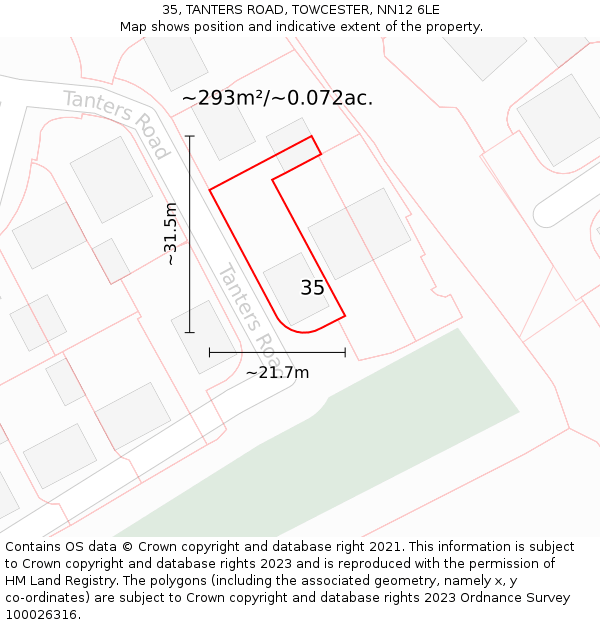 35, TANTERS ROAD, TOWCESTER, NN12 6LE: Plot and title map