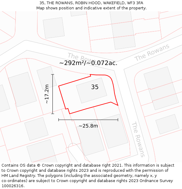 35, THE ROWANS, ROBIN HOOD, WAKEFIELD, WF3 3FA: Plot and title map