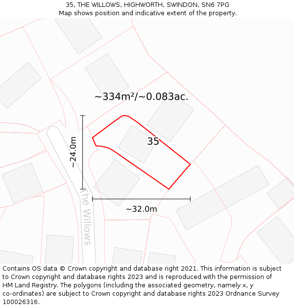 35, THE WILLOWS, HIGHWORTH, SWINDON, SN6 7PG: Plot and title map