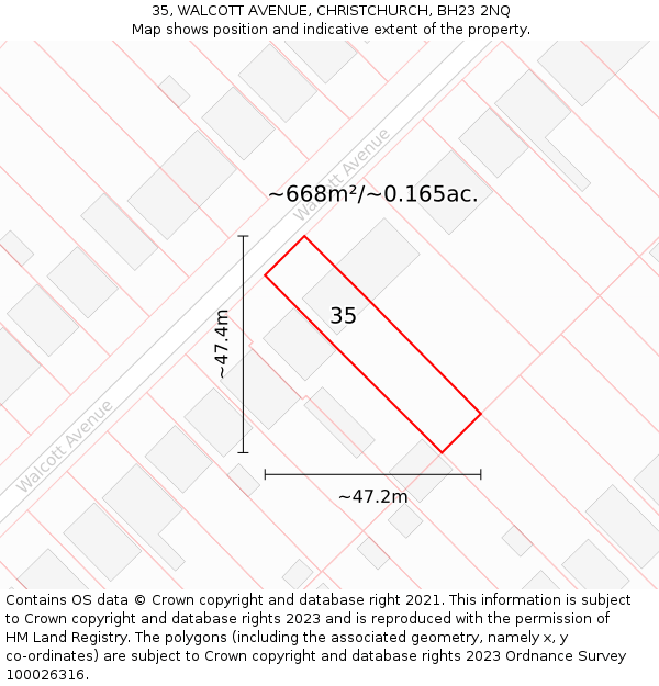 35, WALCOTT AVENUE, CHRISTCHURCH, BH23 2NQ: Plot and title map