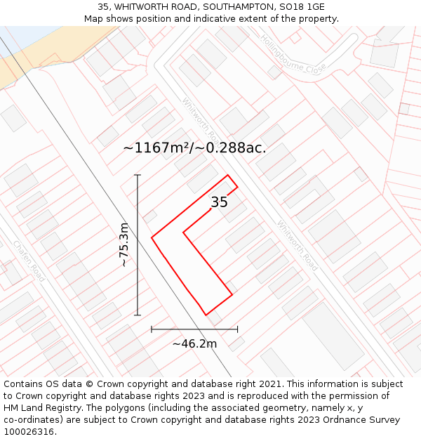 35, WHITWORTH ROAD, SOUTHAMPTON, SO18 1GE: Plot and title map