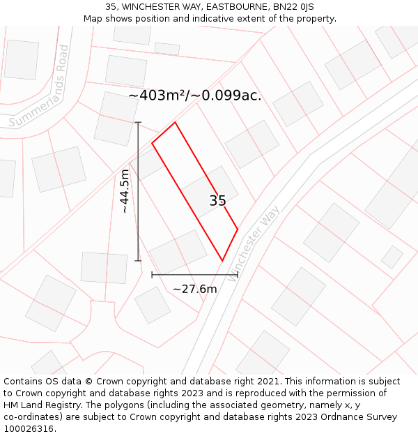 35, WINCHESTER WAY, EASTBOURNE, BN22 0JS: Plot and title map