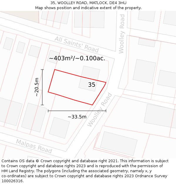 35, WOOLLEY ROAD, MATLOCK, DE4 3HU: Plot and title map