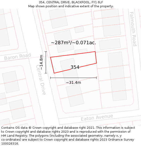 354, CENTRAL DRIVE, BLACKPOOL, FY1 6LF: Plot and title map